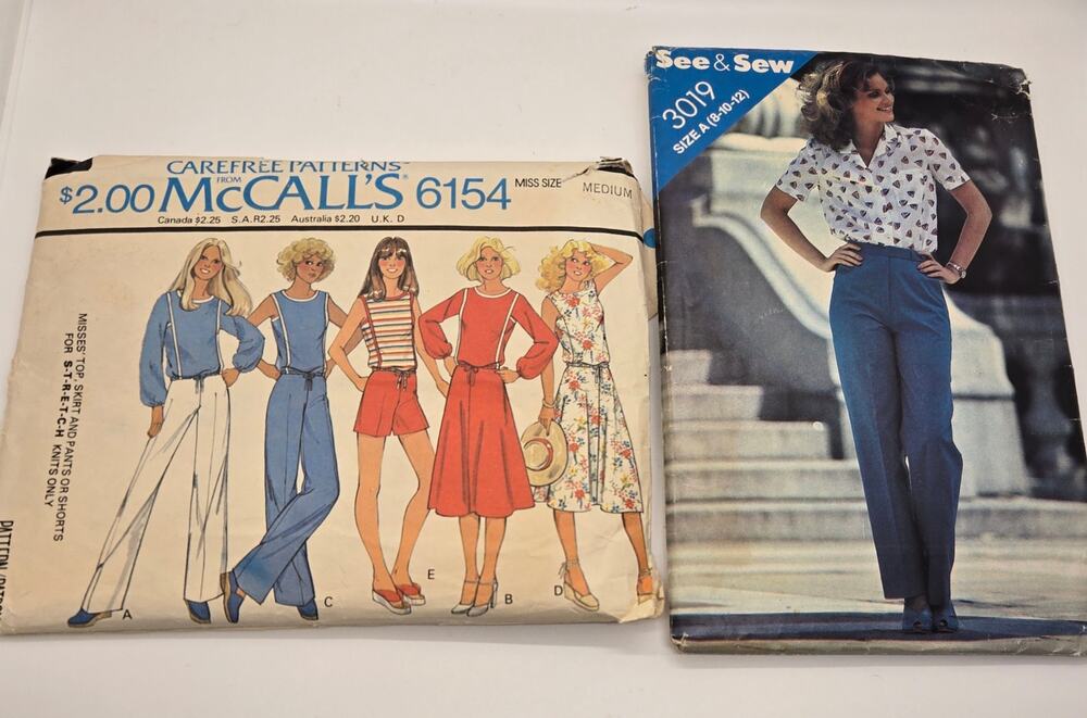 VTG 70s Sewing Patterns Lot of 2 McCalls 6154 Uncut See & Sew 3019 Cut
